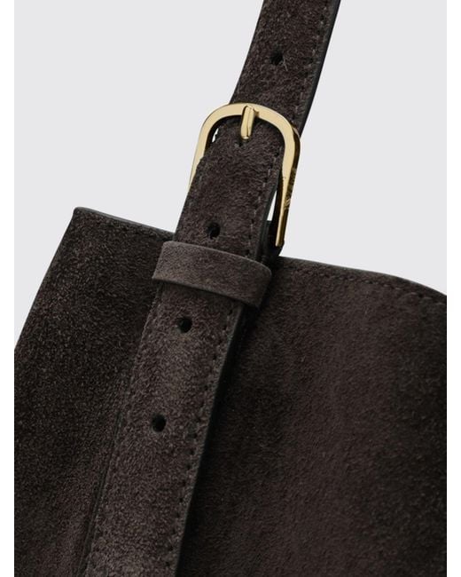 Totême  Black Medium Suede Tote Bag With Adjustable Handle And Hook Closure