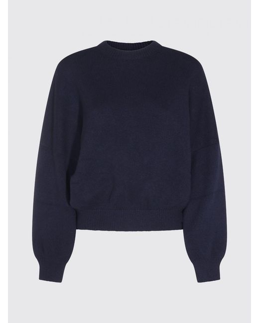 Khaite Blue Crew-Neck Pure Cashmere Jumper With Ribbed Trims