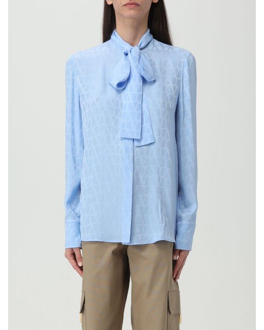 Camicia in Silk Jacquard Toile Iconographe di Valentino in Blue