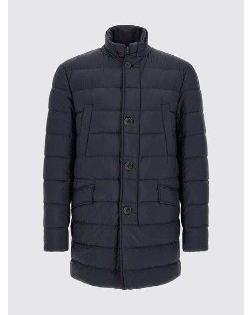 Herno Blue Long Quilted Nylon Puffer Coat With High Neck And Button Closure for men