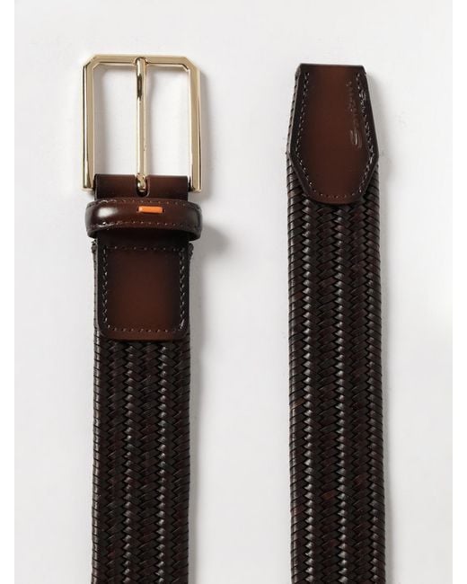 Santoni Brown Stretch Woven Leather Belt for men