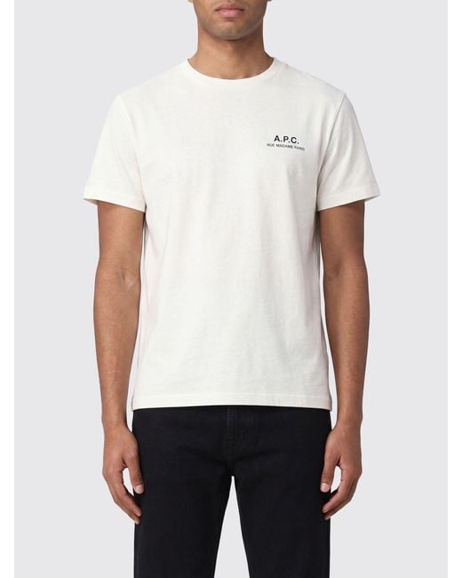 A.P.C. White Crewneck Cotton T-Shirt With Contrasting Printed Logo for men