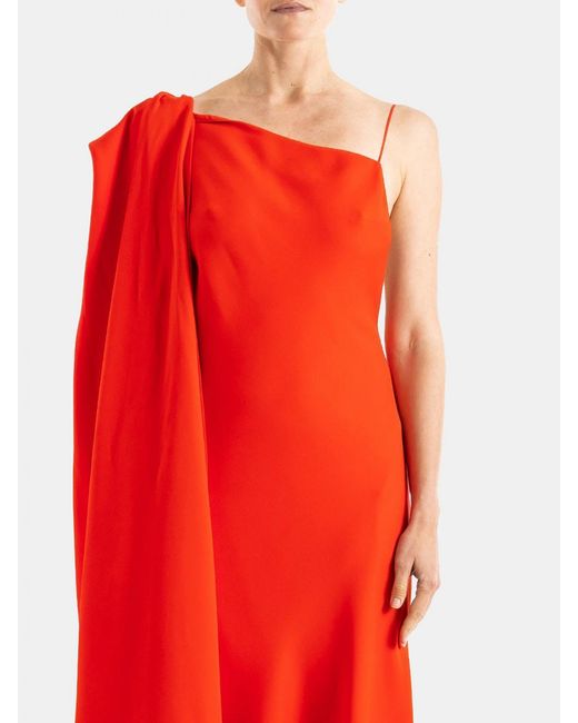 Balenciaga Red One-Shoulder Midi Evening Dress