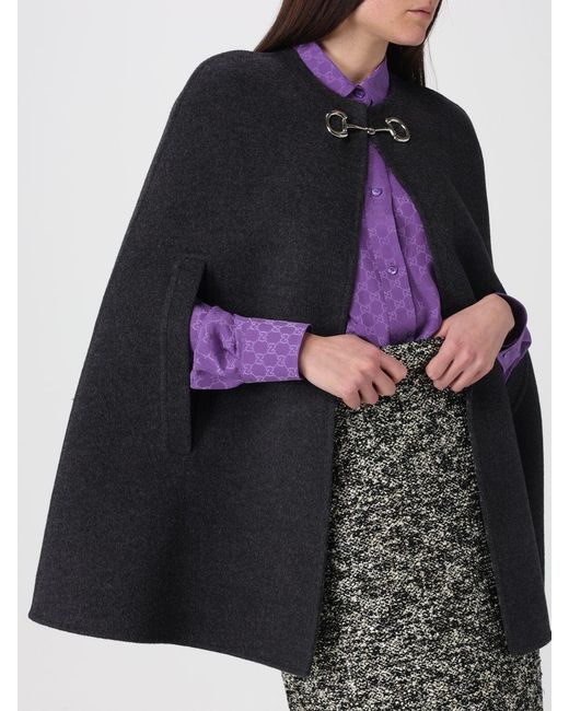 Gucci Black Wool And Silk Cape With Clamp Detail