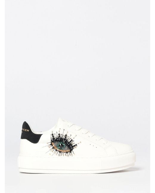 Kurt Geiger White Laney Eye Leather Sneakers With Rhinestones
