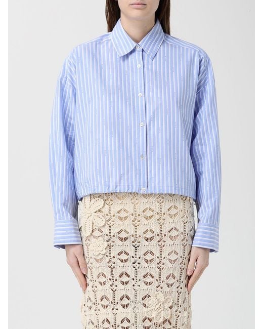 Pinko Blue Classic Cotton Shirt With Drawstring