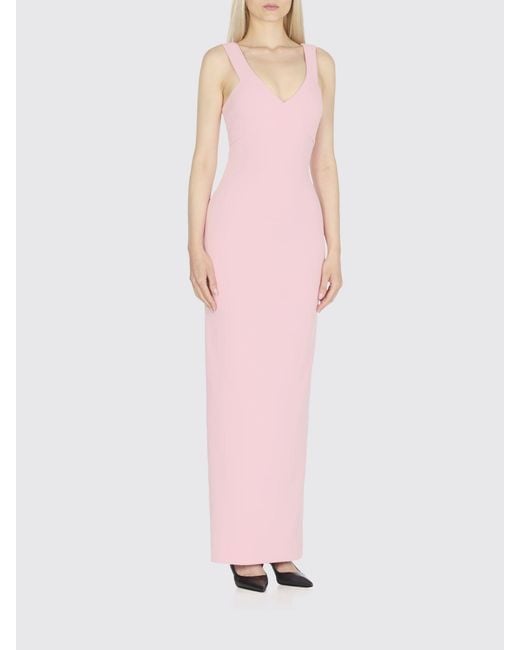 Solace London Pink Elegant Fitted Dress With V-Neck And Sleeveless Design