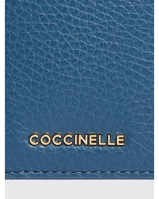 Coccinelle Blue Metallic Small Grained Leather Credit Card Holder