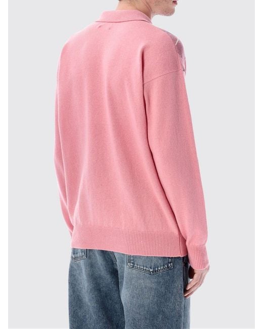 J.W. Anderson Pink Diamond Pattern Wool Knit Polo Shirt for men