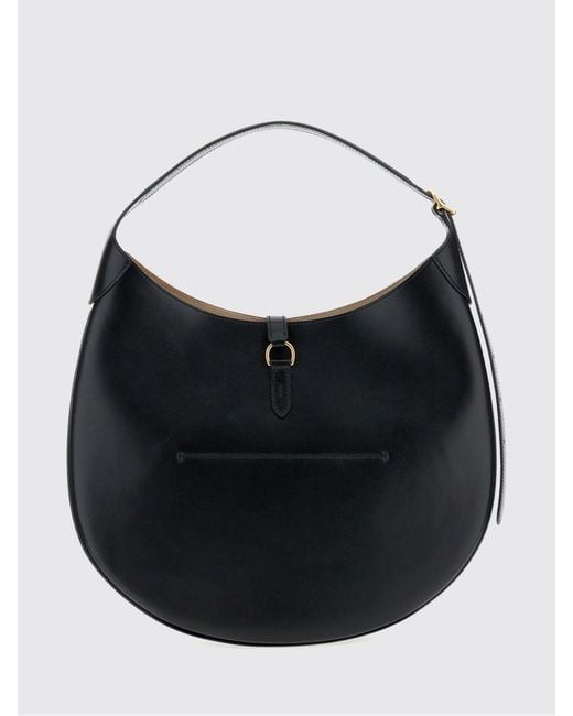 Polo Ralph Lauren Black Smooth Cowhide Leather Shoulder Bag With Adjustable Handle