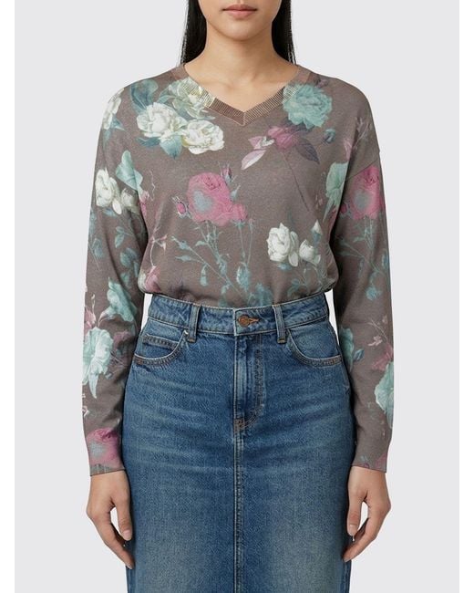 In bed with You Gray Floral Cotton And Silk V-Neck Sweater