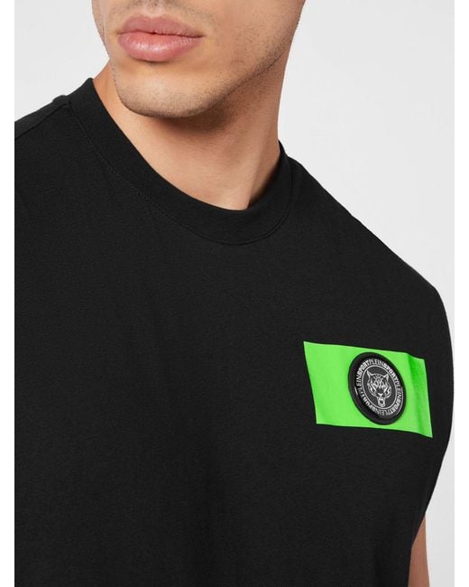 Philipp Plein Black Slim Fit Cotton Tank Top With Hexagon Logo On The Chest for men