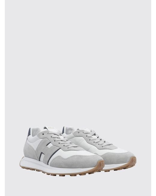 Hogan White H601 Smooth And Suede Leather Trainers With Serrated Sole for men