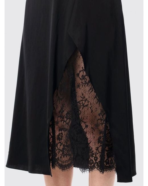 Acne Black Viscose Blend Slip Dress With Lace Insert