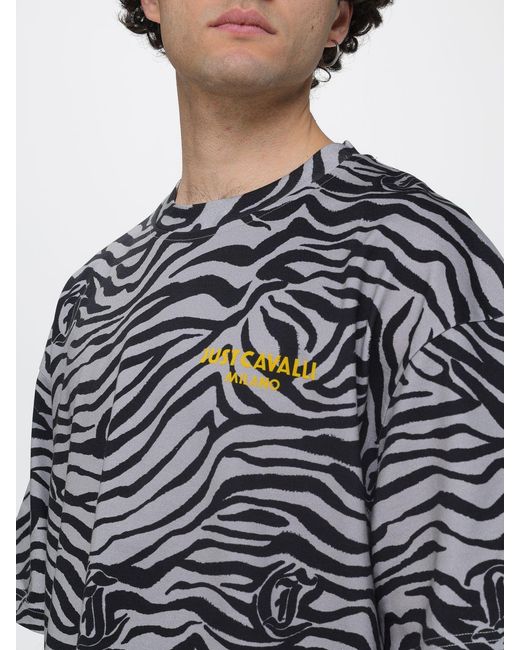 Just Cavalli Black Zebra Print Cotton T-Shirt for men