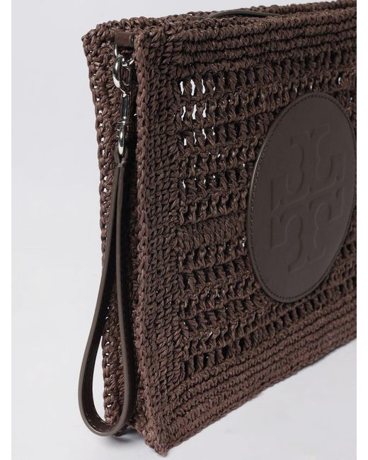 Tory Burch Brown Ella Crochet Raffia Clutch