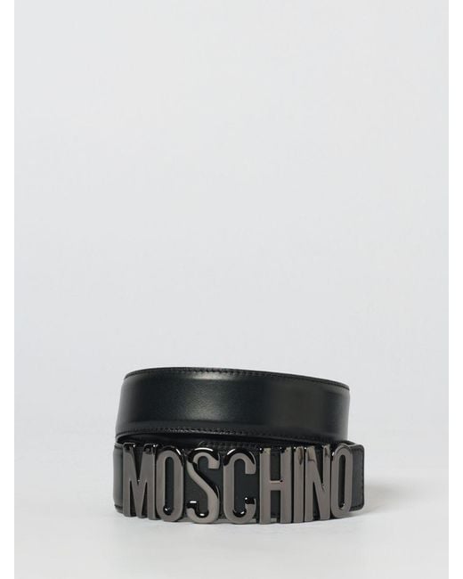 Moschino Couture Gray Leather Belt With Lettering for men