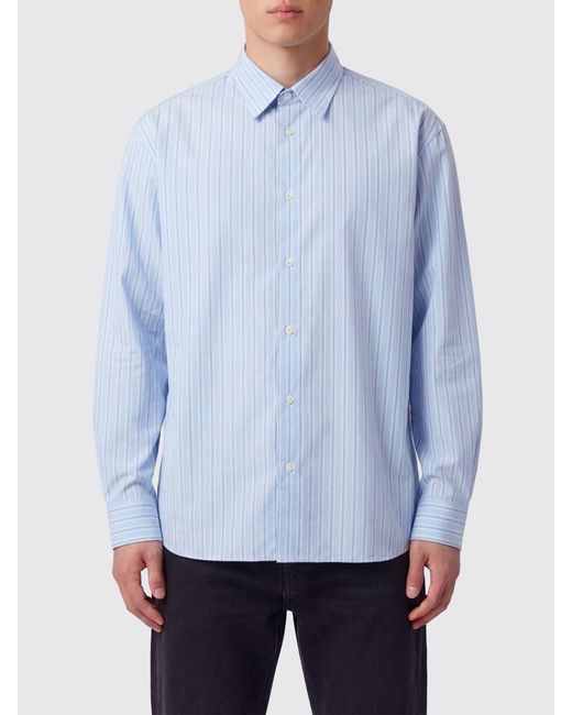 Dries Van Noten Blue Striped Cotton Shirt for men