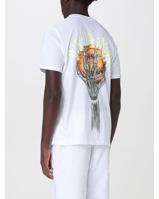 DISCLAIMER White Slim Fit Cotton T-Shirt With Skull Print And Crew Neck for men