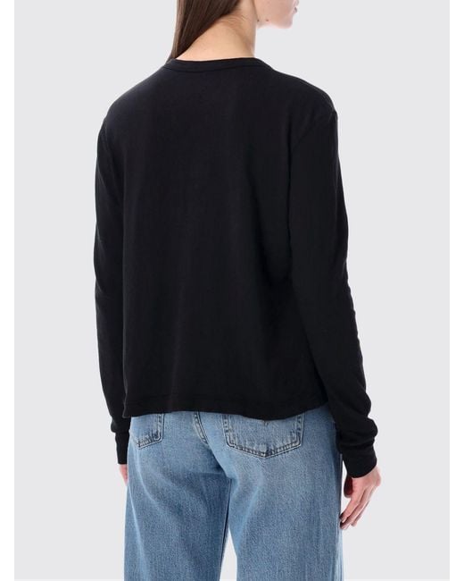James Perse Black Long-Sleeved Glitter Cotton T-Shirt With Crew Neck