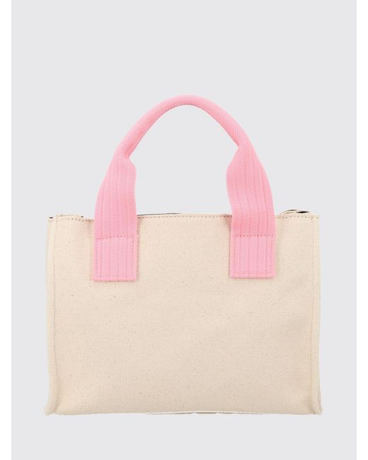 MSGM Pink Cotton Canvas Handbag With Graphic Print And Double Handle
