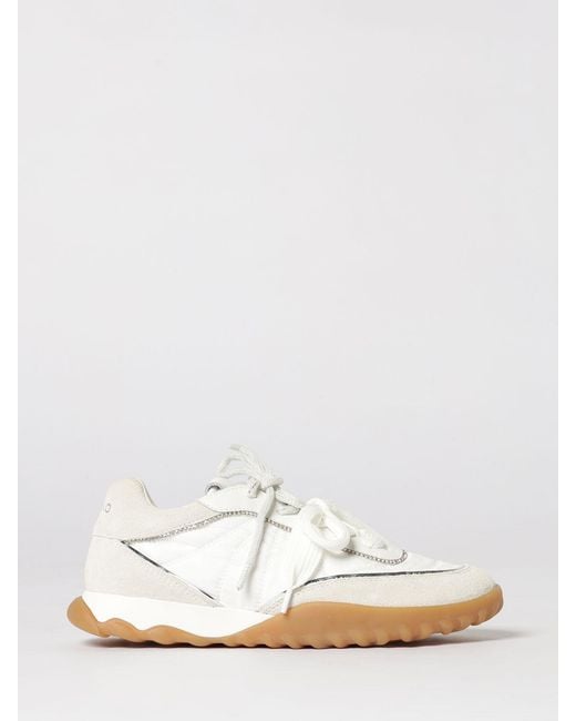 Pinko White Gea Suede And Nylon Sneakers