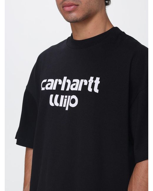 Carhartt Black Front Logo Print Cotton T-Shirt for men
