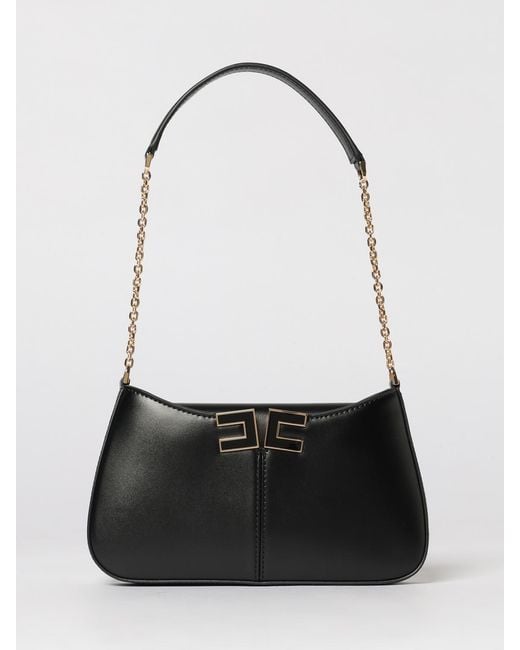 Elisabetta Franchi White Logo Faux Leather Shoulder Bag