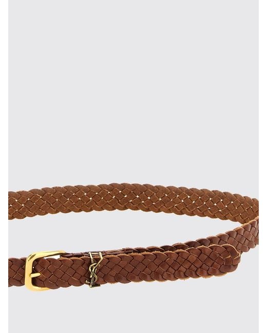 Saint Laurent White Cassandre Woven Leather Belt for men