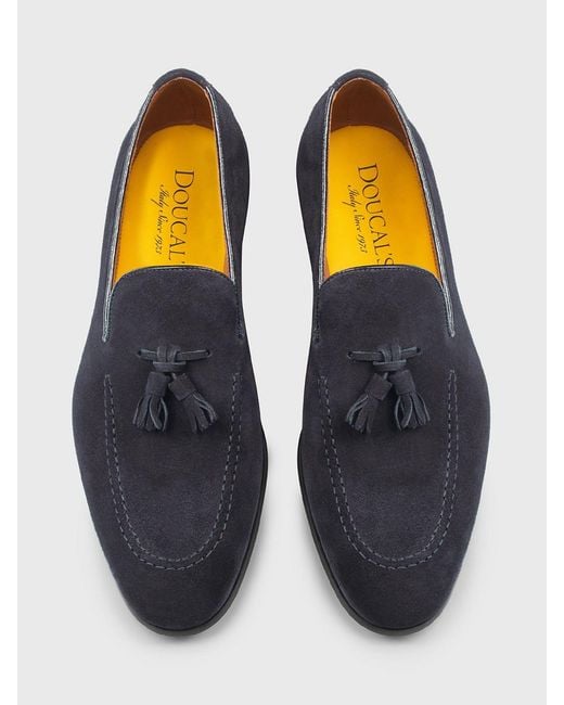 Doucal's Blue Suede Loafers With Tassels for men