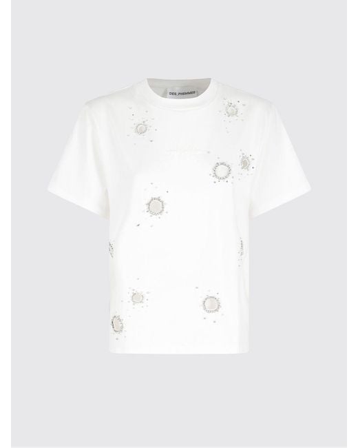 Des Phemmes White Cotton Crew Neck T-Shirt With Appliqués