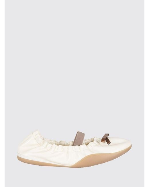 3Juin Natural Ruched Leather Ballerinas With Bow
