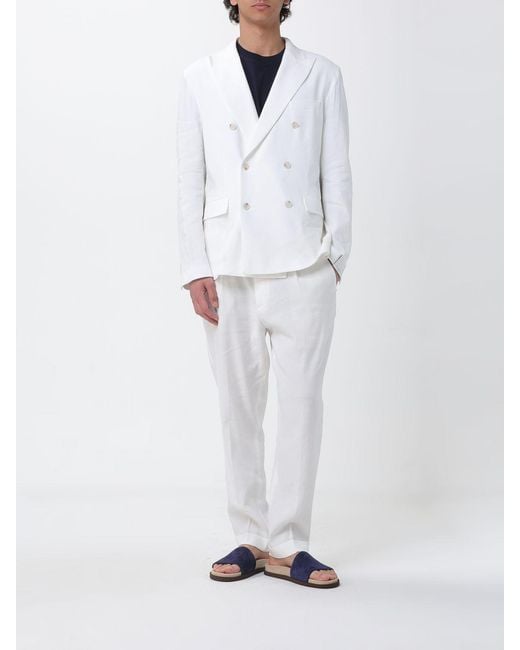 Paolo Pecora White Linen And Viscose Double-Breasted Blazer for men