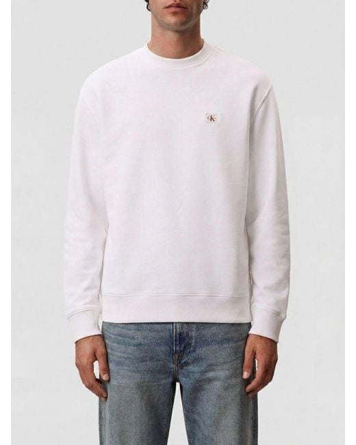 Calvin Klein White Cotton Crewneck Sweatshirt for men