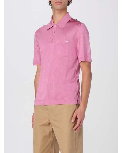 Gucci Poloshirt Aus Feinem Seidenstrick Mit Intarsie, Grösse in Pink für Herren