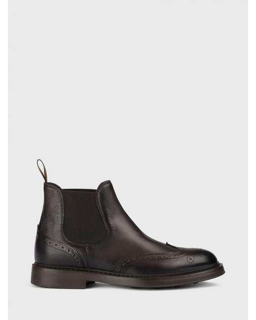 Doucal's Black Leather Beatles Ankle Boots With Brogue Detail for men