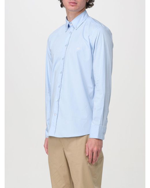 Camicia in popeline con logo ricamato di Etro in Blue da Uomo