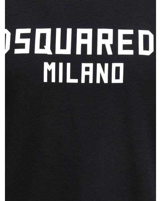 DSquared² Blue Short-Sleeved Cotton T-Shirt With Contrasting Logo Print for men