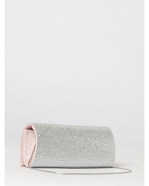 Twentyfourhaitch Gray French75 Glitter Fabric Clutch With Crystals