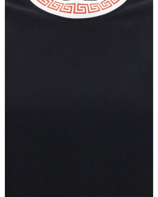 Versace Black Greca Print Crew-Neck Cotton T-Shirt