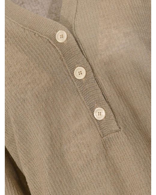 Atomo Factory Natural Linen Blend V-Neck Jumper With Three-Button Closure