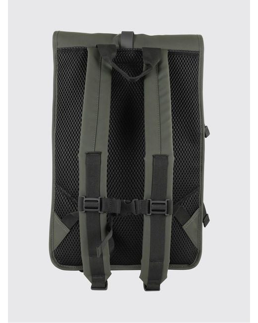 Rains Green Rolltop Rucksack Waterproof Backpack With Carabiner Closure for men