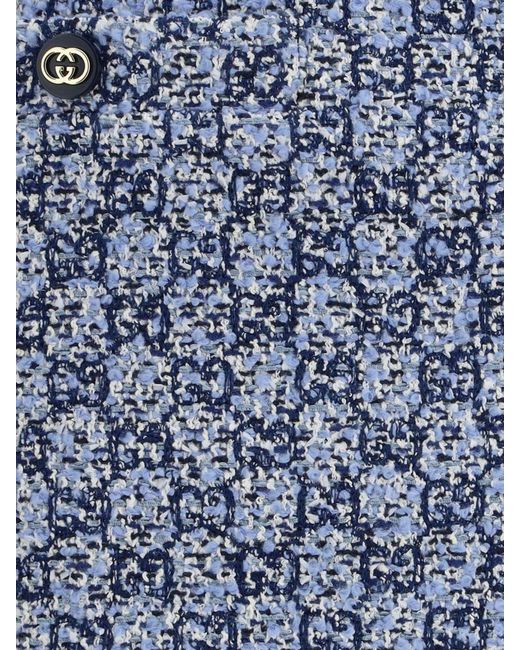 Gucci Blue Cotton Tweed Mini Skirt