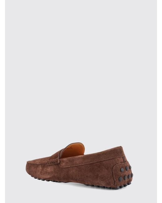 Tod's Brown Suede Driver Loafers With Strap And Rubber Pebbles for men