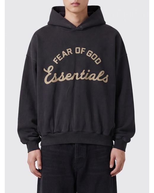 Fear Of God Black Cotton Hoodie With Contrast Logo And Dropped Shoulders for men