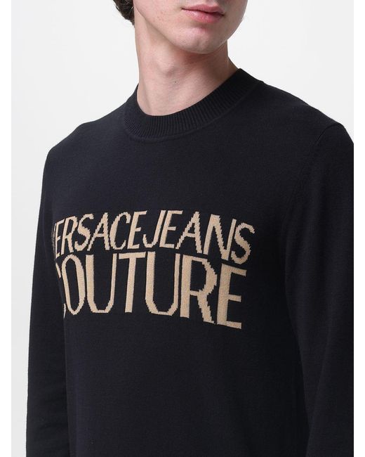 Versace Jeans Couture Black Cotton And Cashmere Sweater With Logo for men