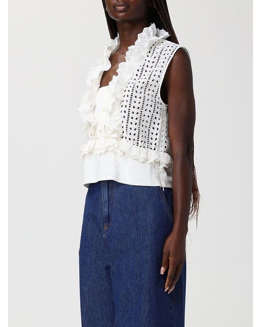 Alberta Ferretti Blue Cotton And Linen Blend Top