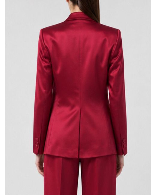 Philipp Plein Red Short Double-Breasted Satin Blazer With Flower Appliqué