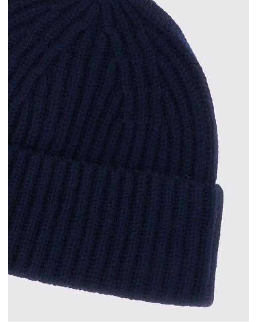 Lisa Yang Blue Ribbed 100% Cashmere Beanie Hat With Turn-Up Cuff