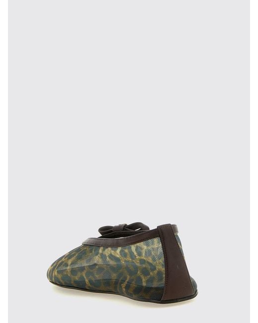 Ganni Green Jenny Animalier Print Mesh Nylon Ballerina Flats With Bow